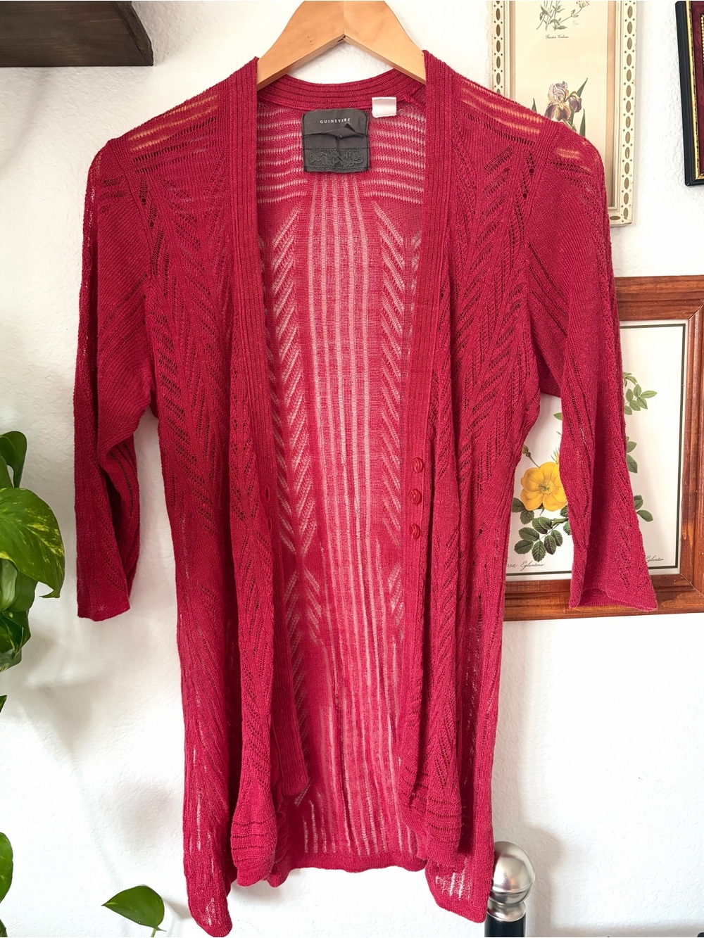 Anthropologie Guinevere Trifecta Cardigan Sweater Red Open Knit - Red - Large
